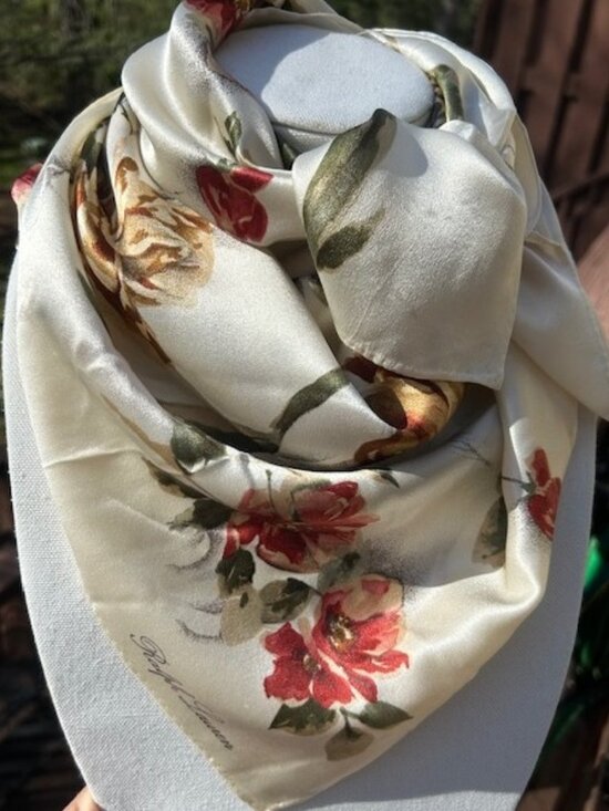 RALPH LAUREN 100% Silk Cream Floral SCARF - Picture 5 of 9